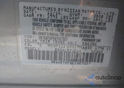 2014 Nissan Sentra Sr from USA, damaged, VIN 3N1AB7AP5EY327027